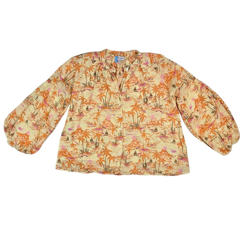 Olivia James The Label Top Size XS Shirt Floral Lightweight Cotton Yellow